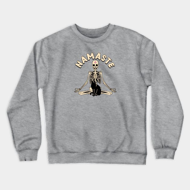 Yoga Namaste Black Cat in beige Crewneck Sweatshirt by The Charcoal Cat Co.